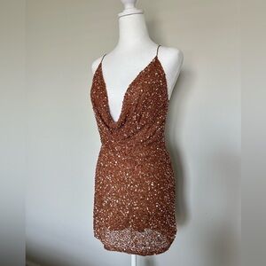 Retrofete cowl-neck sequin mini dress